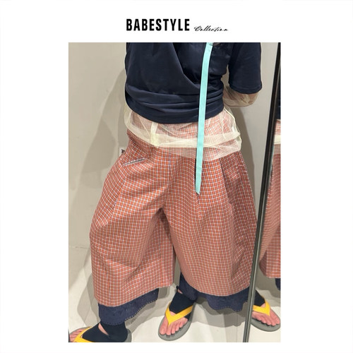 untime+复古格纹+七分裤