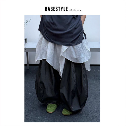 BABESTYLE |“低负担” YAN 日式水洗肌理感线条分割灯笼裤休闲裤