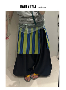 BABESTYLE |“不爱香菜” UNTime撞色条纹侧边拉链屁帘半身裙