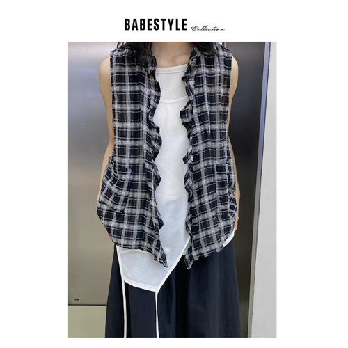 BABESTYLE |“仲夏新光”首尔复古文艺法式木耳荷叶边设计马夹