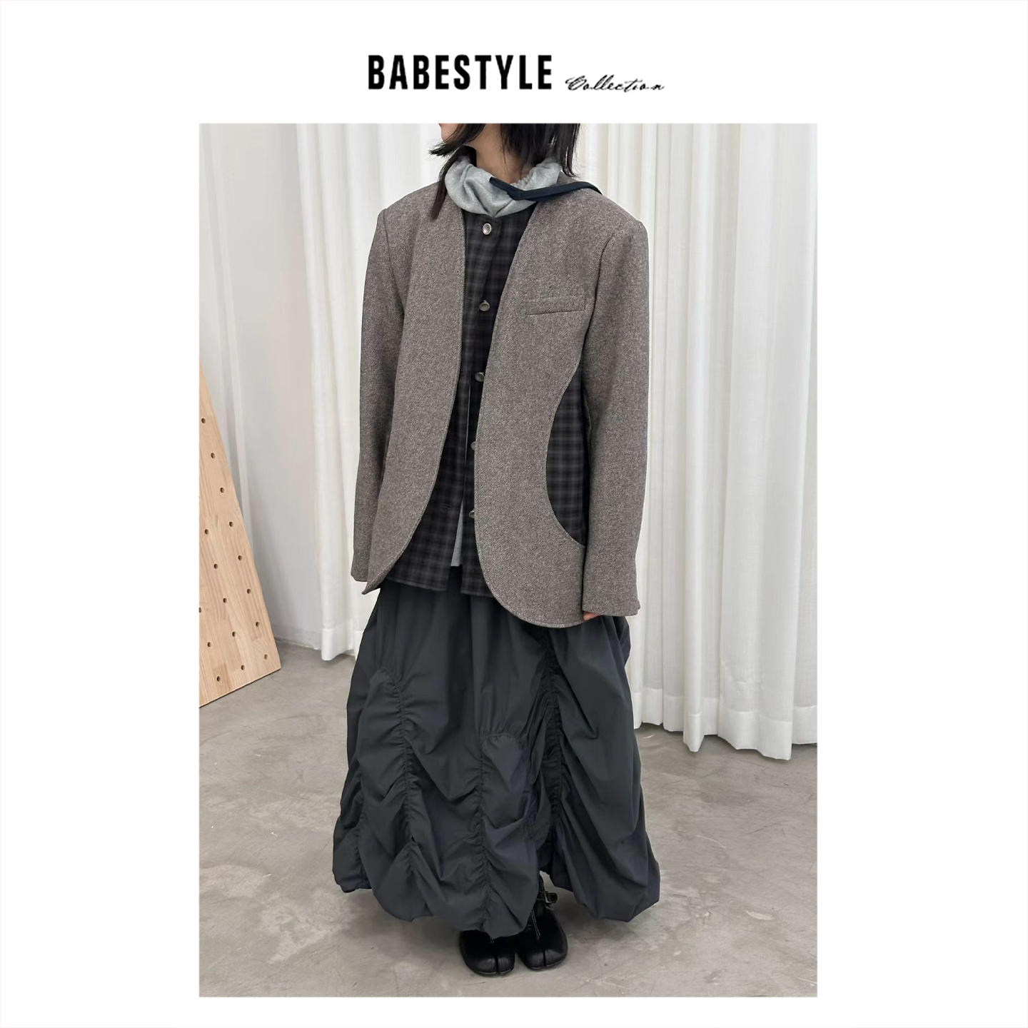 YANJIJIAN+格纹拼接+羊毛呢西装