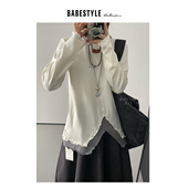 首尔百搭双层拼接木耳边开叉设计感打底衫 BABESTYLE 叠穿感