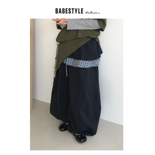 日式 BABESTYLE 海角日记 YAN 复古格纹拼接屁帘假两件休闲裤