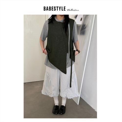 BABESTYLE |“去繁就简”YAN 日式简约百搭错位飘带设计针织背心