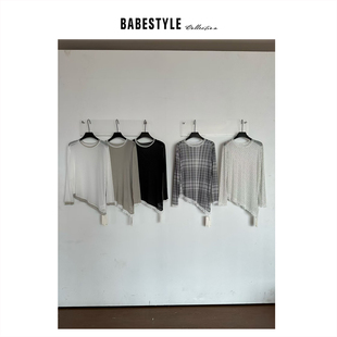 BABESTYLE |“柔焦雾感”首尔叠穿百搭撞色斜边波浪设计透明网纱T