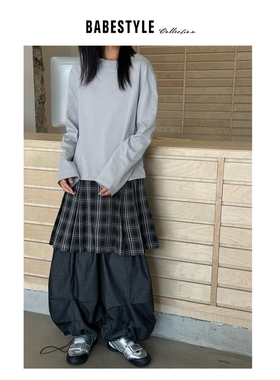 BABESTYLE |“懒人混搭”韩风复古格纹小裙拼接设计感长款T裙