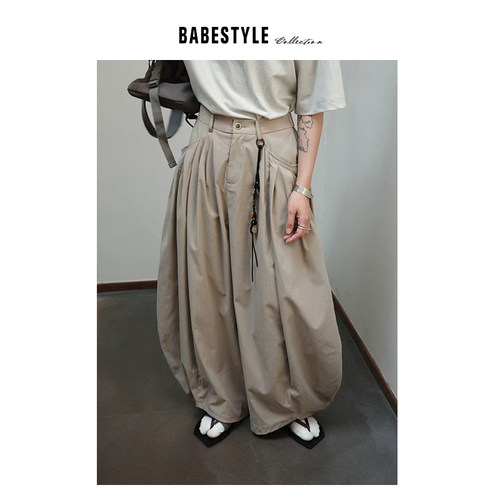 BABESTYLE |“2号气球裤薄款”首尔机能风多重压褶伞兵裤休闲裤
