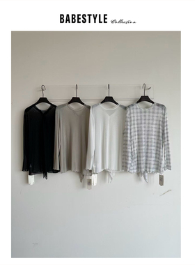 BABESTYLE |“后背飘带”首尔简约百搭波浪木耳边叠穿网纱宽松T