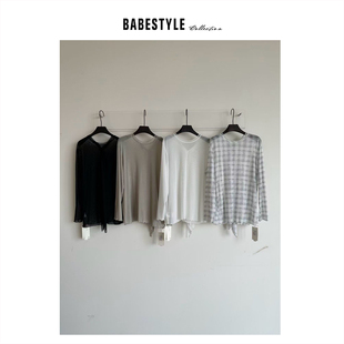 BABESTYLE 首尔简约百搭波浪木耳边叠穿网纱宽松T 后背飘带