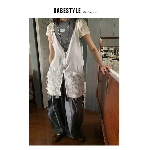 BABESTYLE |“暗黑天使”首尔高级重工羽毛设计叠穿宽松背心马夹