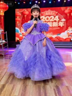 出租120规格女童紫色礼服小女孩主持人公主裙女孩礼服钢琴演出服