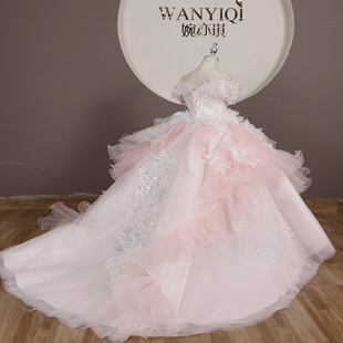 出租婉亦琪女童粉色拖尾礼服十岁生日公主裙钢琴演出走秀表演服