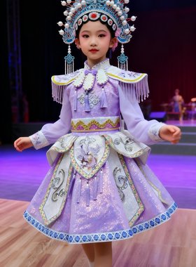 130规格紫色戏曲中国风女童表演舞台服古曲声声江山飞歌浅小花旦