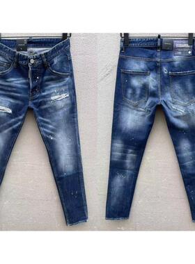 d2牛仔裤子男款c061四季款潮流时尚蓝色微弹力小脚裤夏季新款破洞