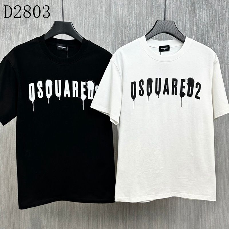 微阔版宽松oversize短袖T恤男装圆领上衣潮滴墨印花半袖Dsqd2次方