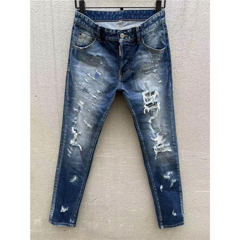 2025夏季新品093破洞磨边D2牛仔裤男士水洗时尚夏季修身潮流街头