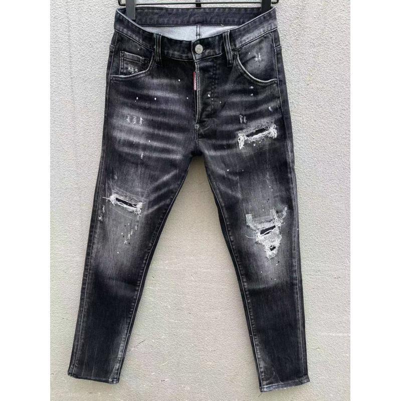 2025春夏季水洗纽扣102抓痕D2小脚牛仔裤DSQ休闲潮流黑色男士薄款