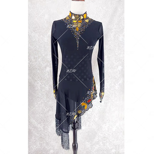 冰之灵花样滑冰裙 黑色隐形波点 闪钻多彩亮片 流苏灵动性感