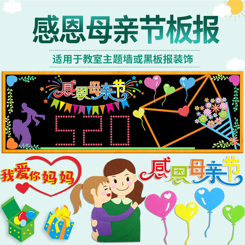 感恩母亲节主题黑板报装饰小学幼儿园班级文化墙贴画教室布置材料