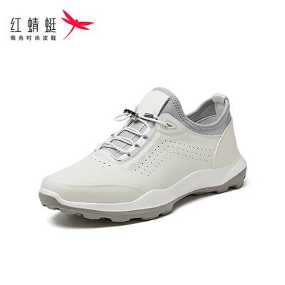 红蜻蜓男士真皮拼接运动鞋