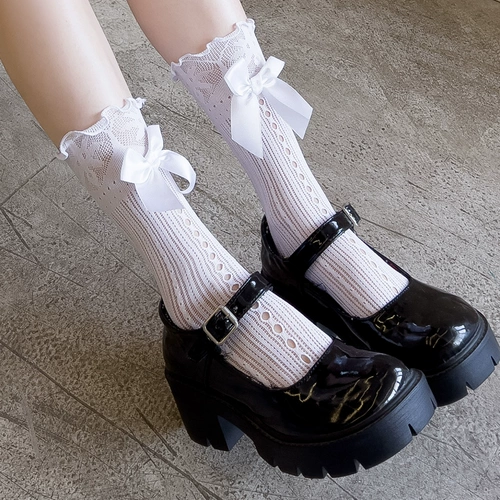 Японские летние тонкие гольфы, белые носки с бантиком, стиль Лолита, средней длины