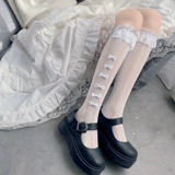 Белые кружевные носки, японские милые гольфы, рыболовная сеть с бантиком, стиль Лолита, средней длины