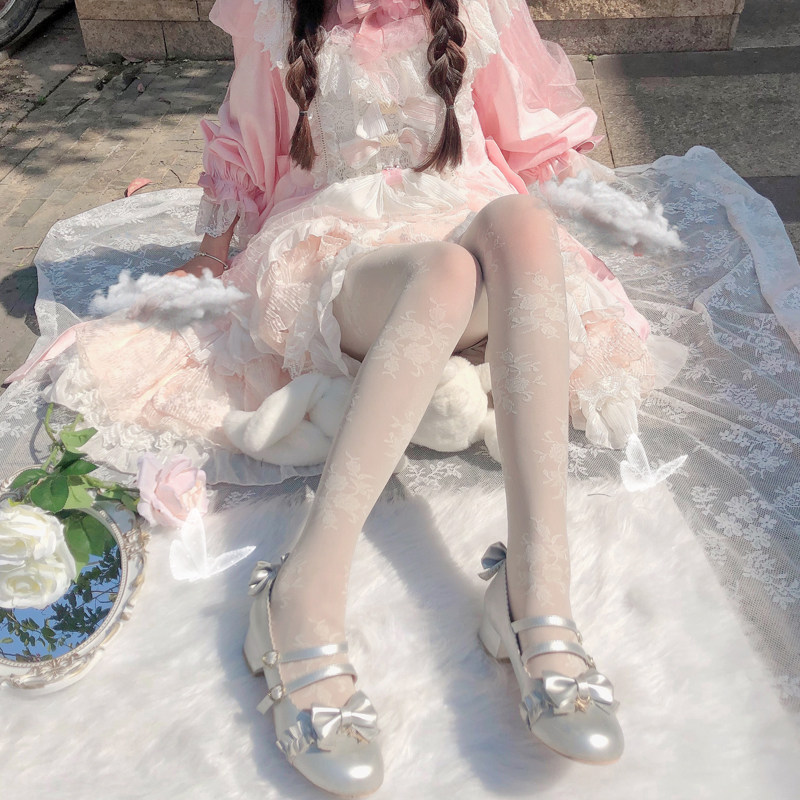 lolita袜子女蕾丝花朵仙气甜美可爱日系洛丽塔连裤袜jk萝莉白丝袜