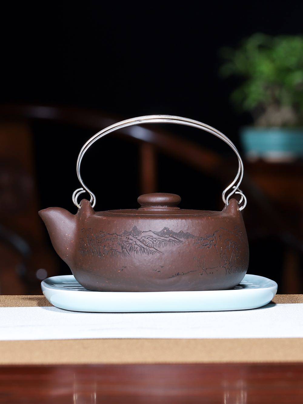 宜兴紫砂壶 顾勤高徒许俊涛 陶园提梁 紫泥 350cc 咨询享优惠