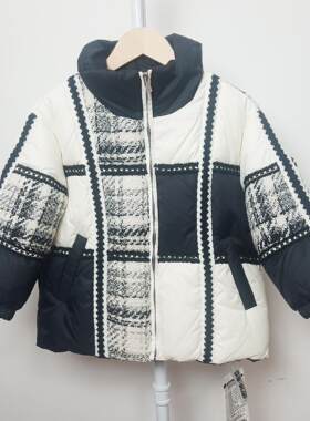 粗花呢拼接小香风女宝羽绒服