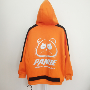 炸街150-180青少年秋冬男童加绒卫衣反光图案潮酷帅气大童外套