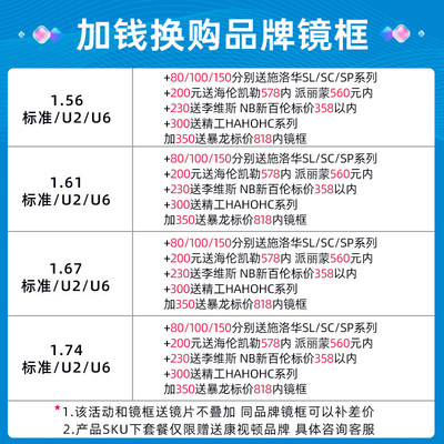 韩国凯米镜片1.74超薄近视U6防蓝光眼镜片1.67高度数配镜U2专业