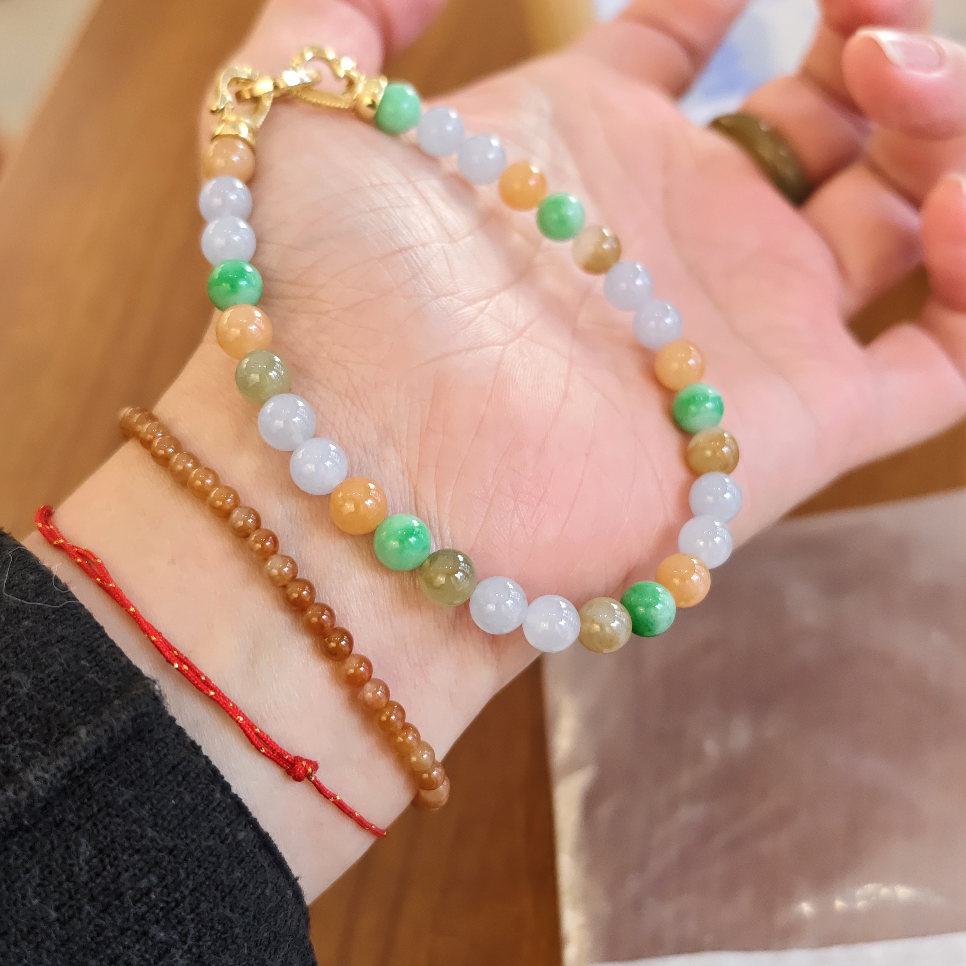 天然缅甸A货翡翠多宝圆珠手链手串单圈卡7.7mm天然色艳丽一物一图