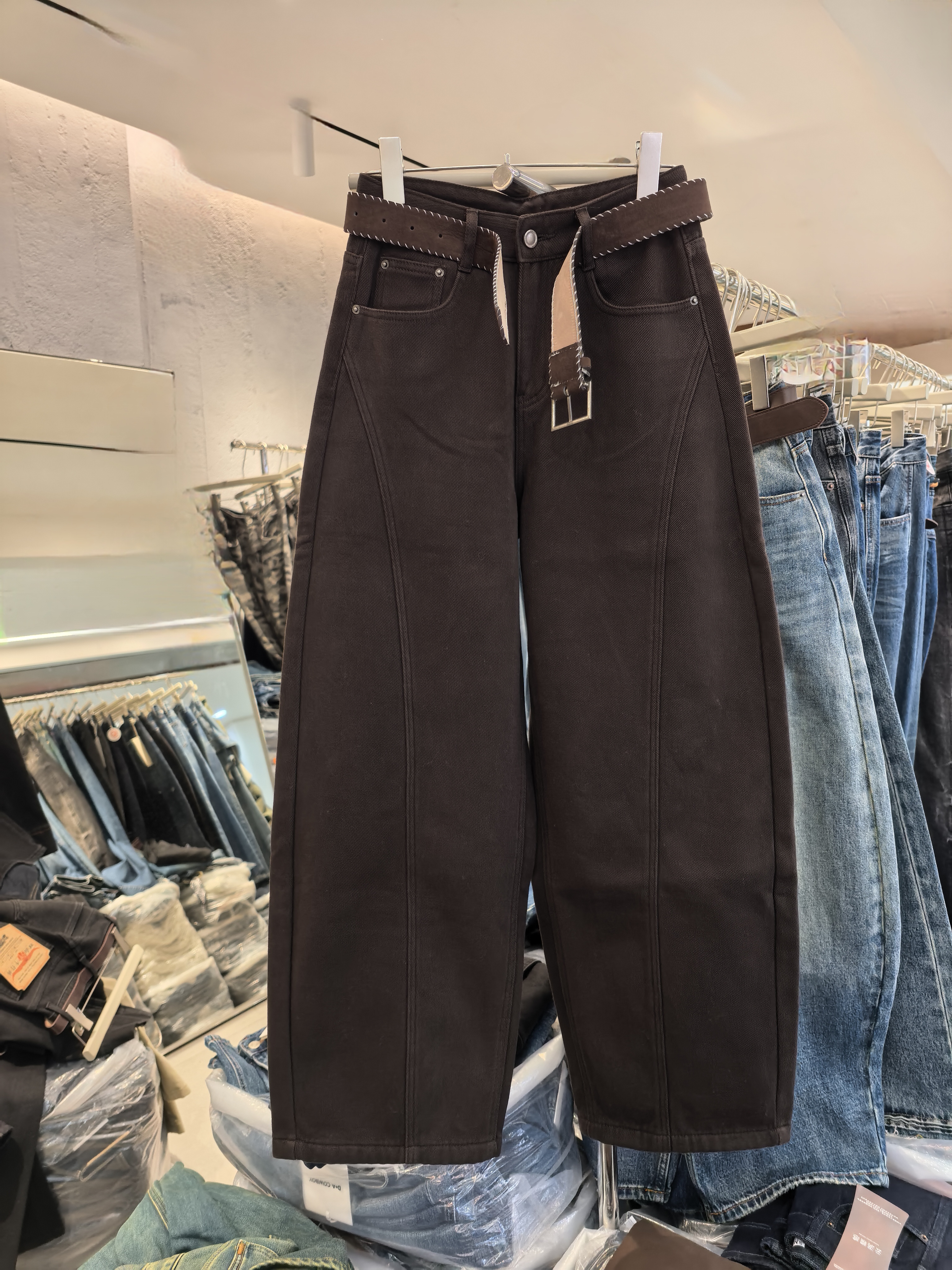 高个梨形身材首选厚绒过冬款弯刀裤女冬季新款欧货高腰宽松阔腿裤