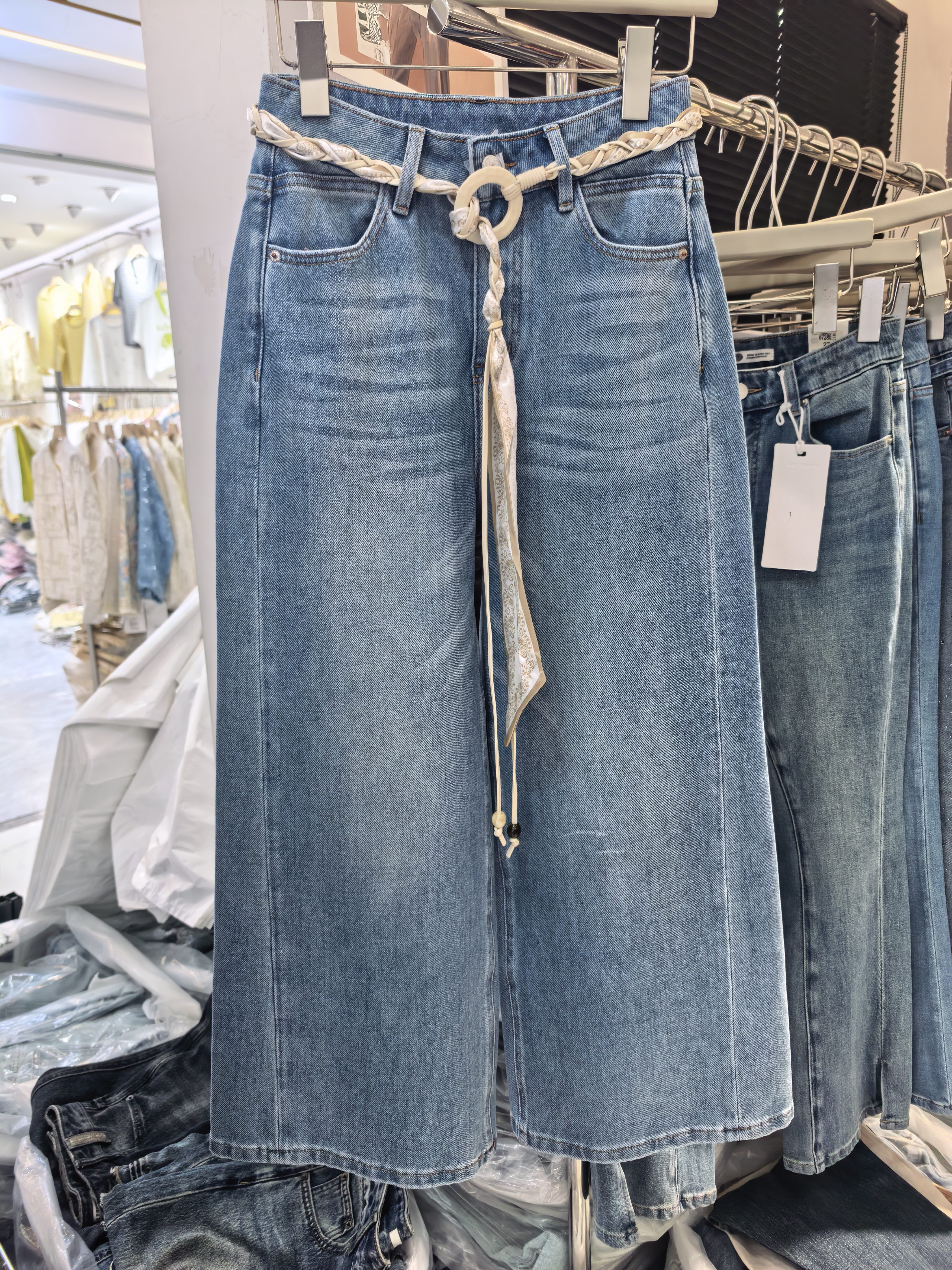 2026春季新款欧货时尚四面弹高腰显瘦直筒牛仔裤女宽松阔腿九分裤