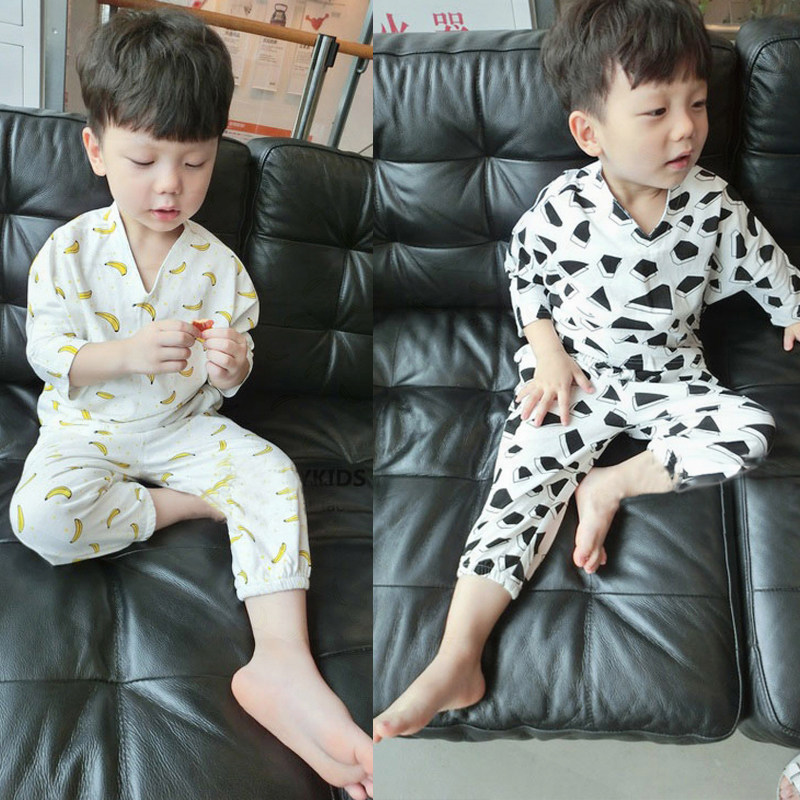 儿童睡衣男童夏装七分袖家居服和服纯棉男孩空调服夏季款2026新款