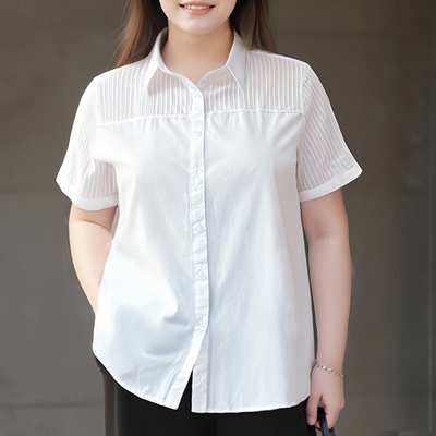 胖mm加大码白衬衫女短袖夏季职业女装工作服百搭纯棉上衣200斤