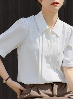 胖mm加大码女装职业新款白色短袖衬衫气质设计法式夏季正装上衣