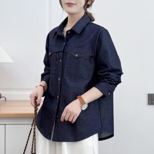 胖mm200斤加大码牛仔衬衫外套女士春秋季新款宽松小个子长袖上衣