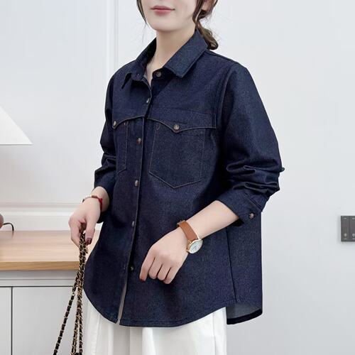 胖mm200斤加大码牛仔衬衫外套女士春秋季新款宽松小个子长袖上衣