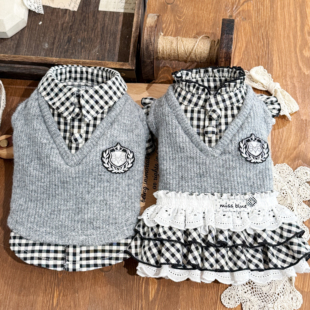 Miss blue在校生宠物衣服狗狗针织帽衫套装西施马尔济斯约克夏