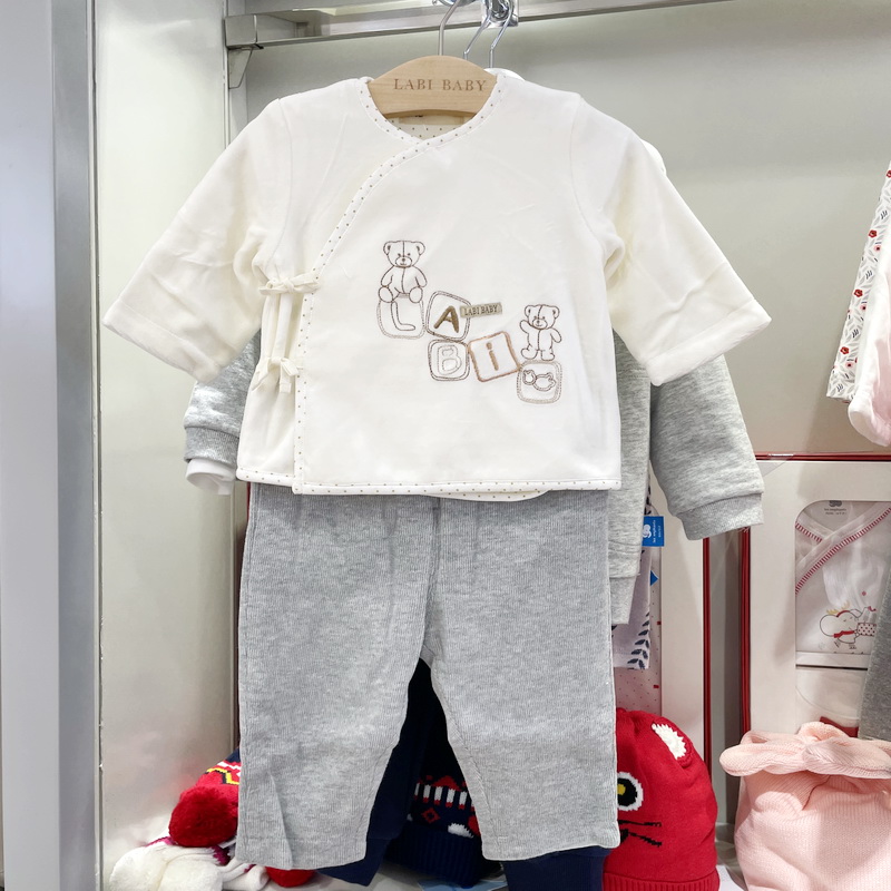 拉比童装新生宝宝婴幼儿双层衣裤春秋款保暖绑带斜襟和尚服套装