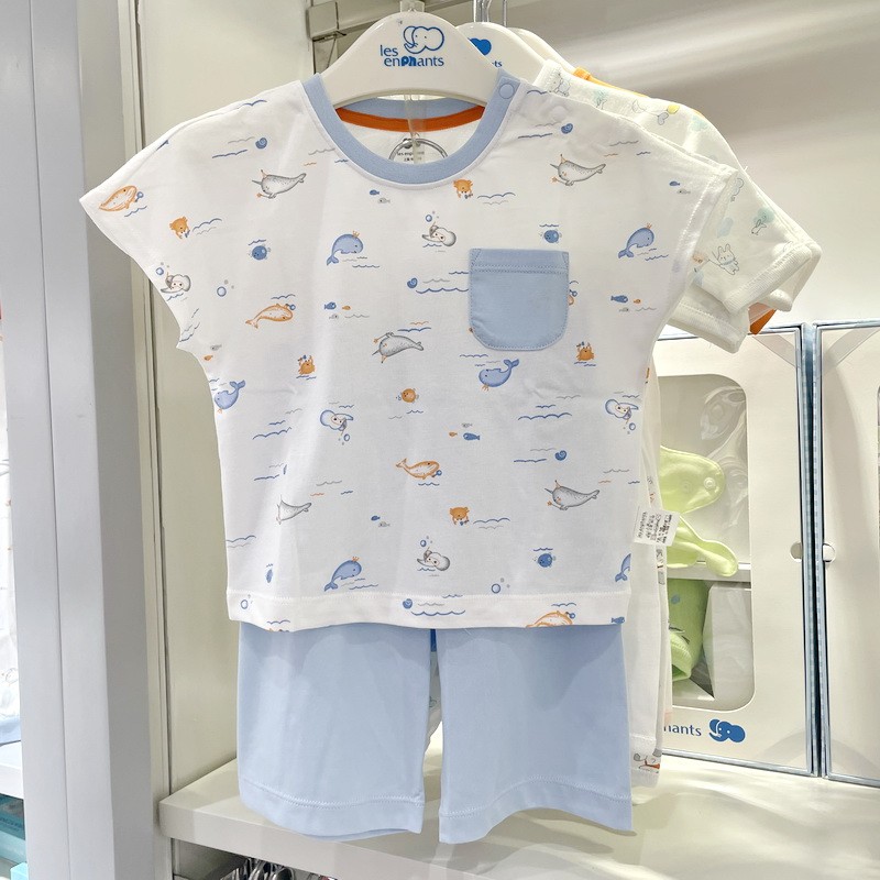 丽婴房商场专柜同款夏短袖七分裤套装纯棉内衣家居服睡衣超薄正品