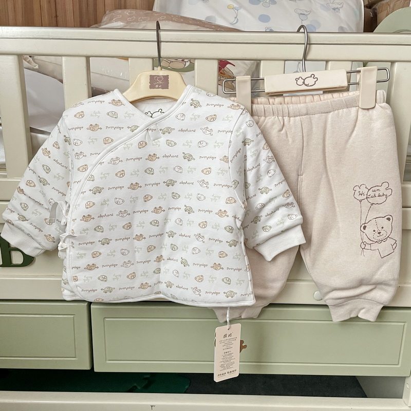拉比专柜正品新生婴儿厚棉衣棉裤秋冬斜衿套装夹棉保暖家居和尚服