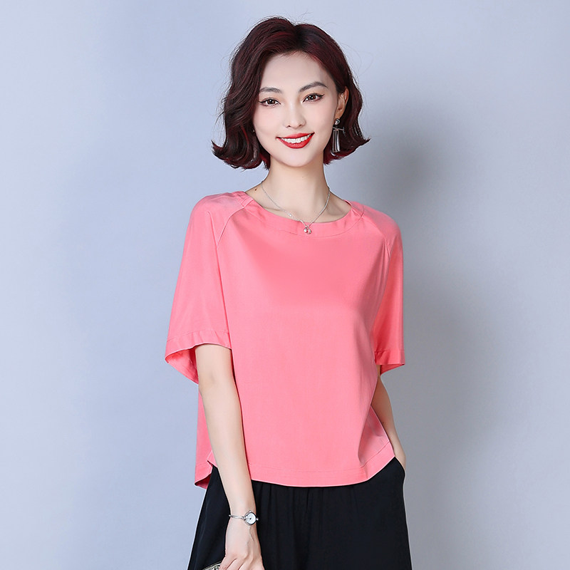 弹力重磅真铜氨丝小个子上衣夏新大码短装宽松T恤女半袖打底衫