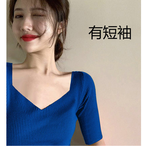 优雅气质显瘦V领莱赛尔女T恤夏