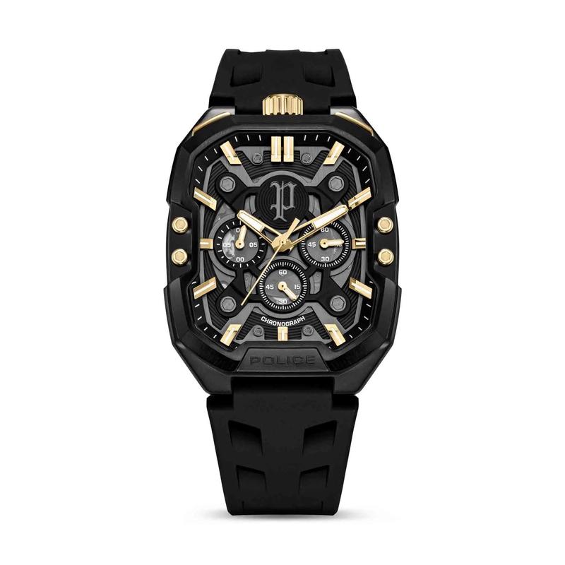 代购POLICE男士腕表计时夜光日期测速黑色橡胶钢壳防水商务运动