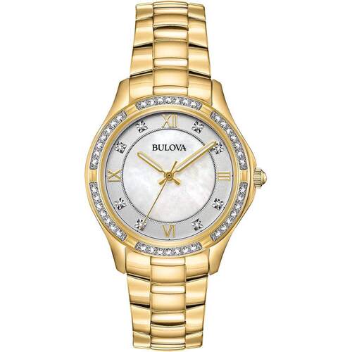 海外代购BULOVA/宝路华女士手表欧美腕表镶钻防水不锈钢金色