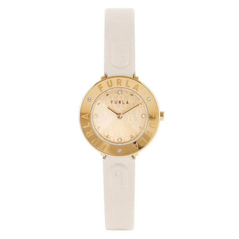 代购FURLA芙拉男士腕表计时夜光日期石英金属防水皮带金色商务