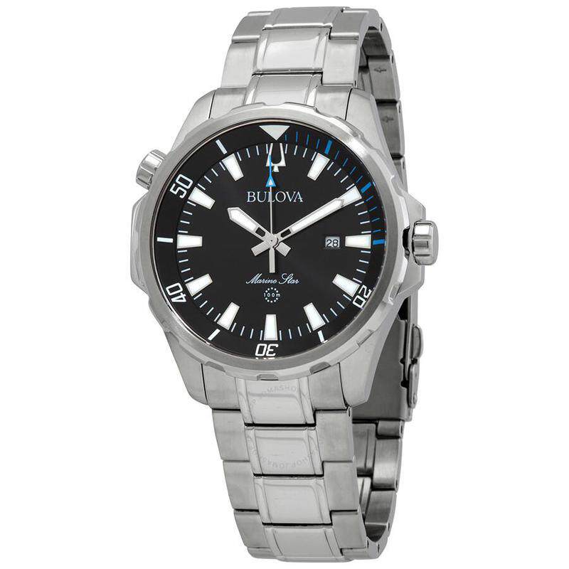 海外代购BULOVA/宝路华男士石英表日历显示夜光指针不锈钢表带