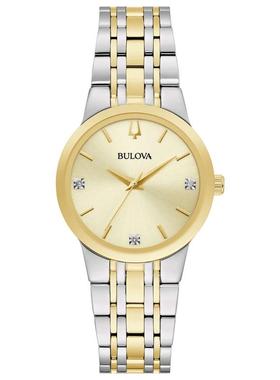 代购BULOVA宝路华女士腕表计时夜光日期防刮金属钢带双色防水